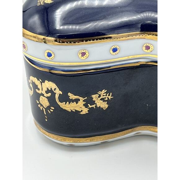 Sevres France Porcelain Hand Painted Vintage Lidded Art Bowl Gold Trim Bird Top - Picture 7 of 16